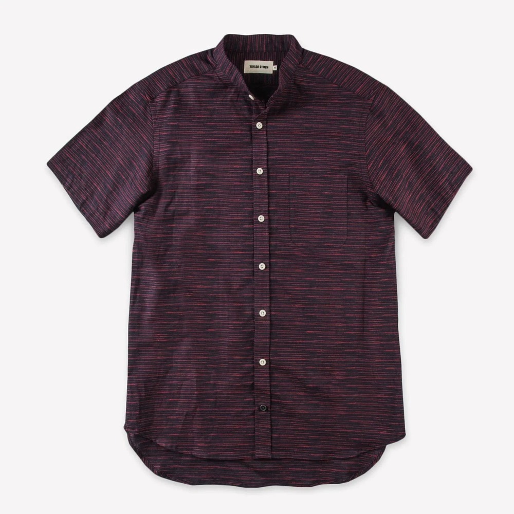 Taylor Stitch Bandit Short Sleeve Button Down Polo One Pocket Shirt Blue Red